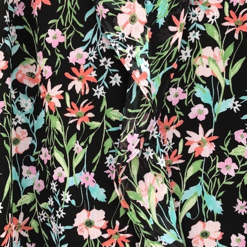 Emma & Michele Floral Ruffle Front Sleeveless Dress Black Medium - Picture 3 of 12